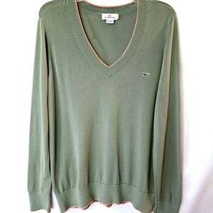Vineyard Vines V-Neck Pullover Sweater – Size XL – Sage Green with Coral Trim